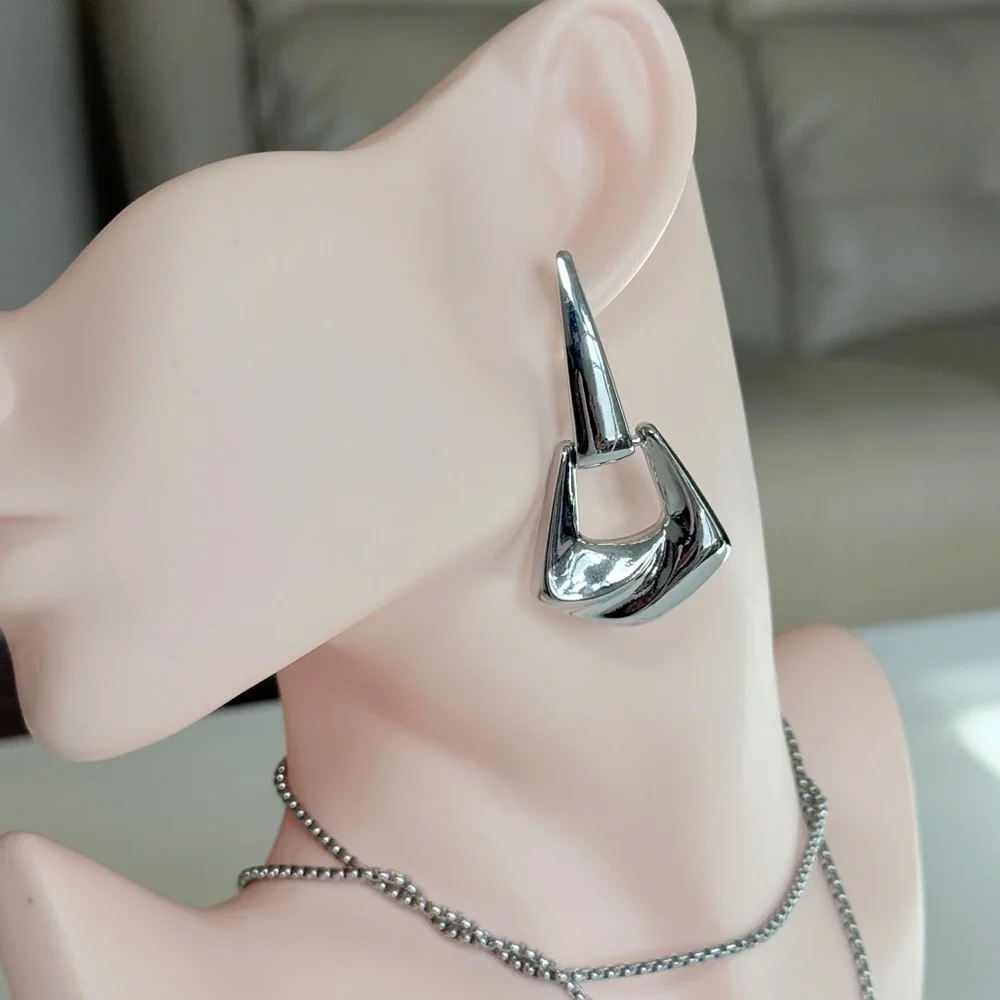 Silver Sculptural Drop Earrings for Women